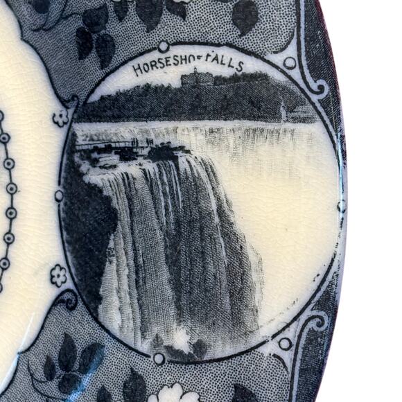 Niagara Falls souvenir plate vintage ceramic porcelain rolled rim flow blue FLAW - Picture 9 of 13